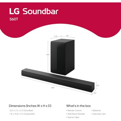 Barre de son LG pour TV avec Dolby Audio 3.1 ch, S60T